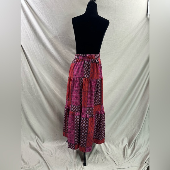 Boho Patchwork Print Maxi Skirt Red - Picture 11 of 11